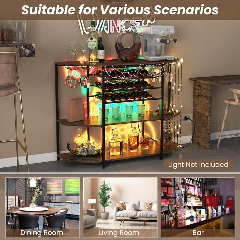 Gymax 3 Tier Wine Bar Cabinet with Storage Shelves Glass Holders