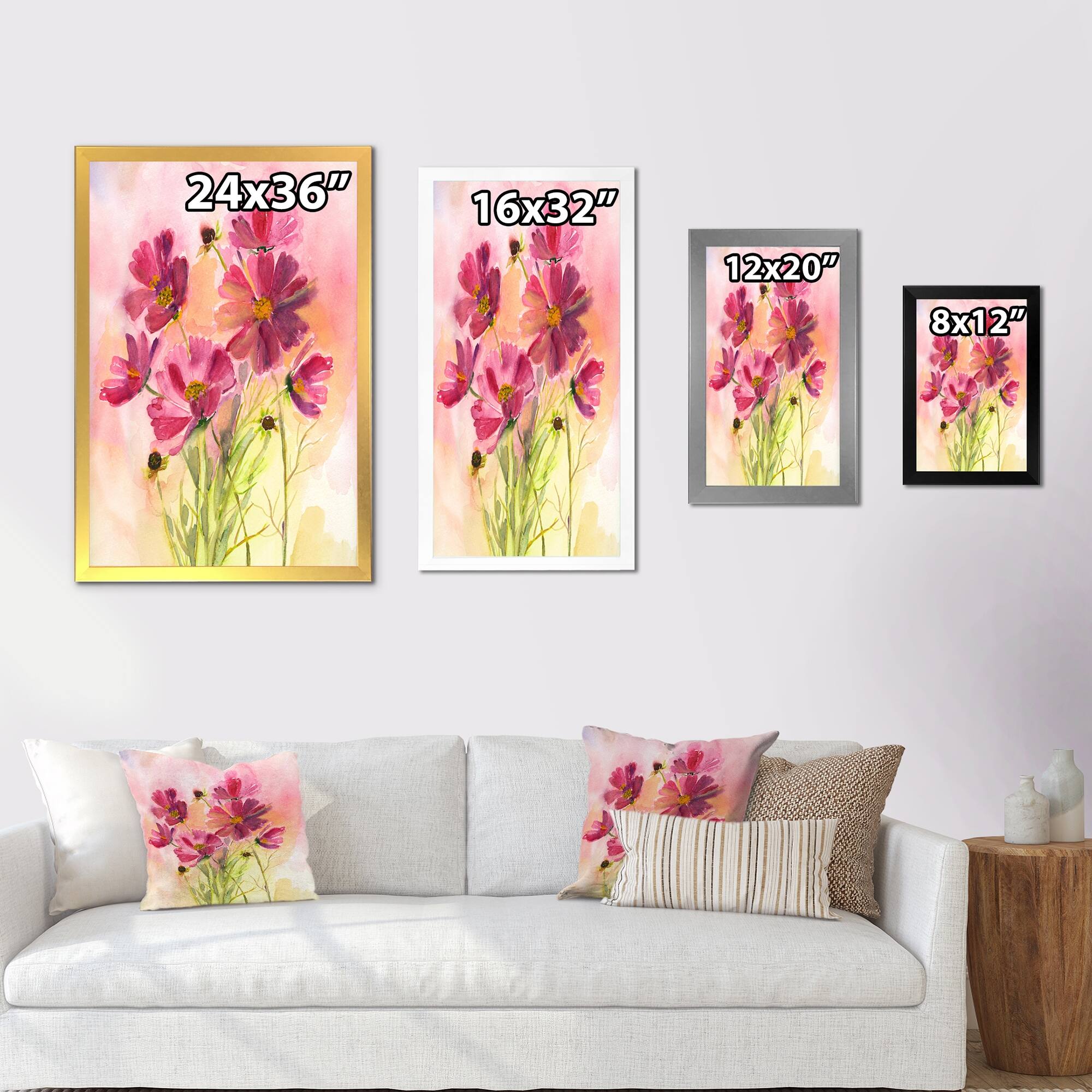 Designart "Cosmos Pink Flowers" Traditional Framed Wall Art Bed Bath