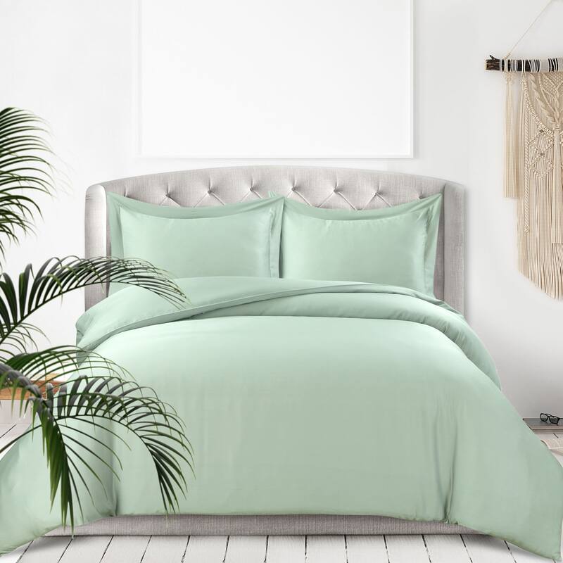 Rayon from Bamboo 300 Thread Count Oversized Duvet Cover Set - Green - Queen