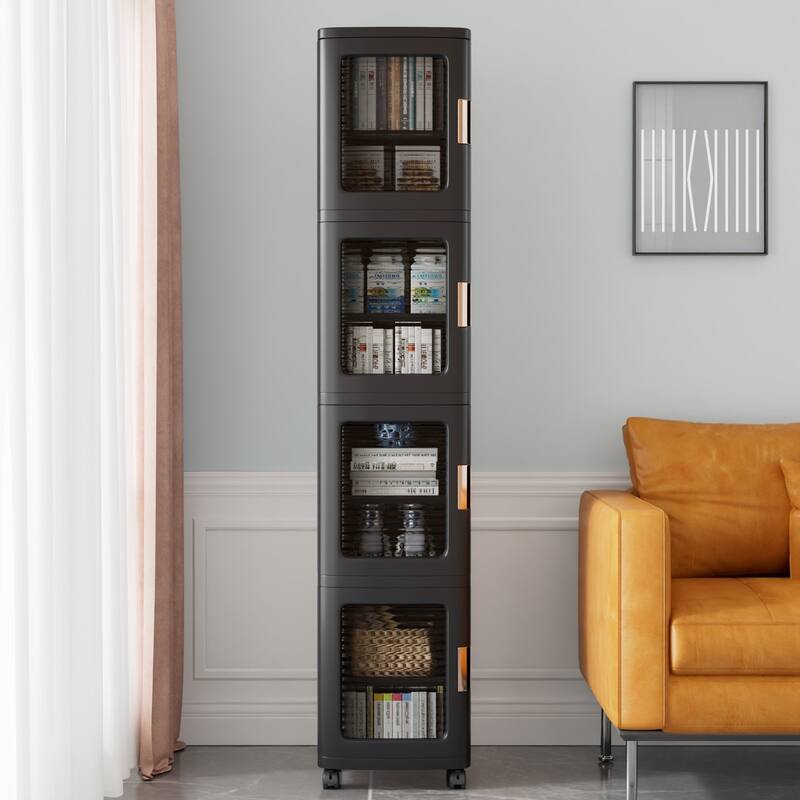 Javlergo 65" Narrow Tall Storage Bin 4 Tier Foldable Kitchen Storage Cabinet Organizer Freestanding Kitchen Pantry