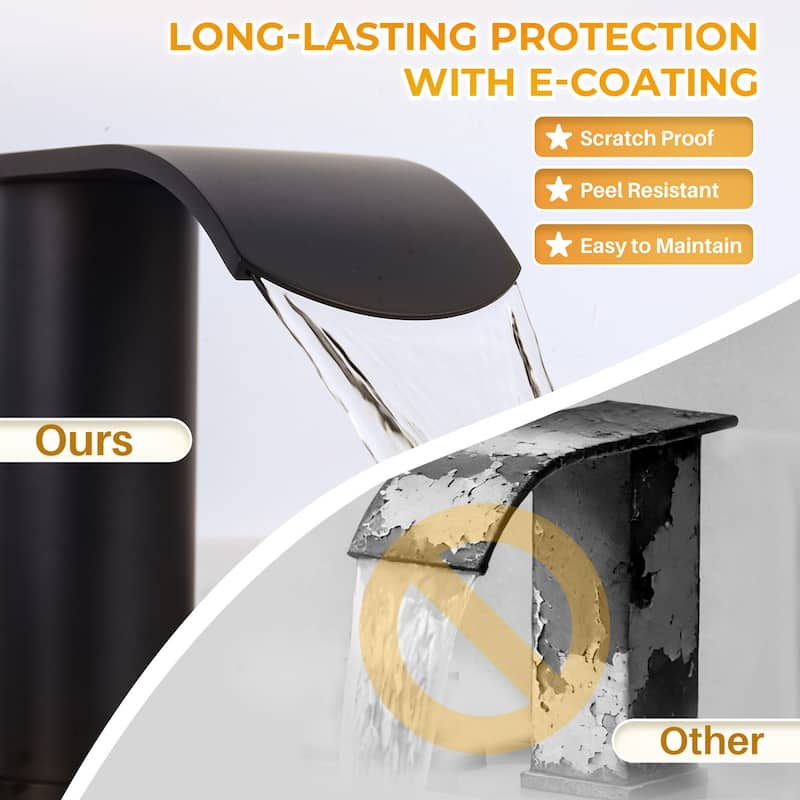 WOWOW 8 in.Double Handle Waterfall Bathroom Faucet with Pop-up Drain