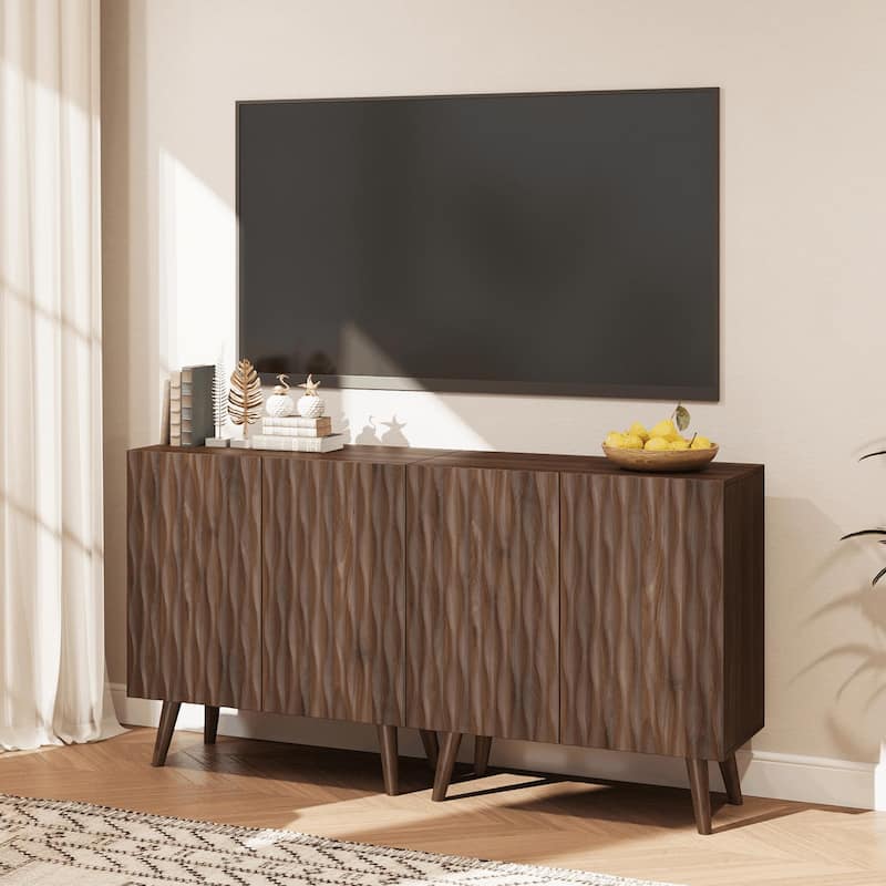 EROMMY Accent Storage Cabinet with Adjustable Shelves, Two-Door Wavy Door Sideboard for Dining Room or Entryway