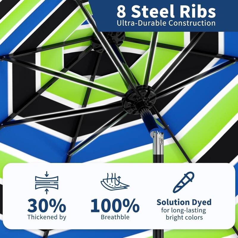 9 ft Patio Umbrella, with Crank Lift & Push Button Tilt, 8 Sturdy Ribs