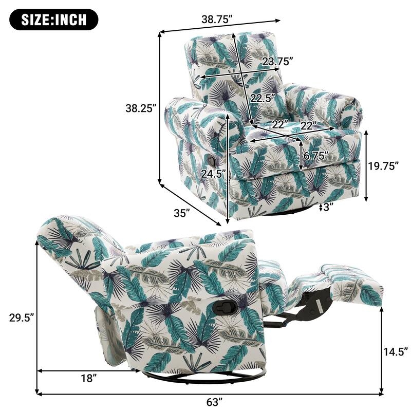 Manual Recliner Sofa Swivel Recliner Rocker Chair with Adjustable Backrest for Living Room, Bedroom, or Nursery