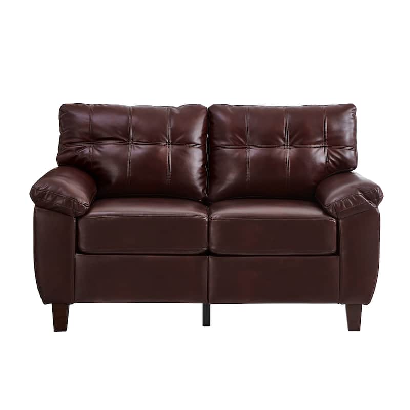 Modern Deep Seat Upholstered Lounge Couch PU Leather Loveseat Sofa with Storage, Wide Cushioned Armrests and Tufted Backrest