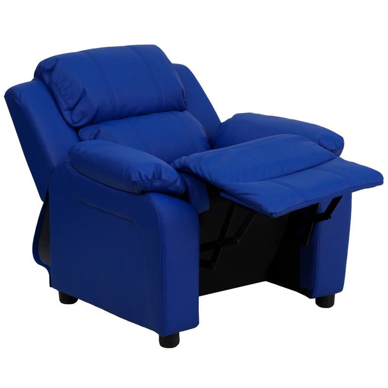 Deluxe Padded Contemporary Kids Recliner with Storage Arms