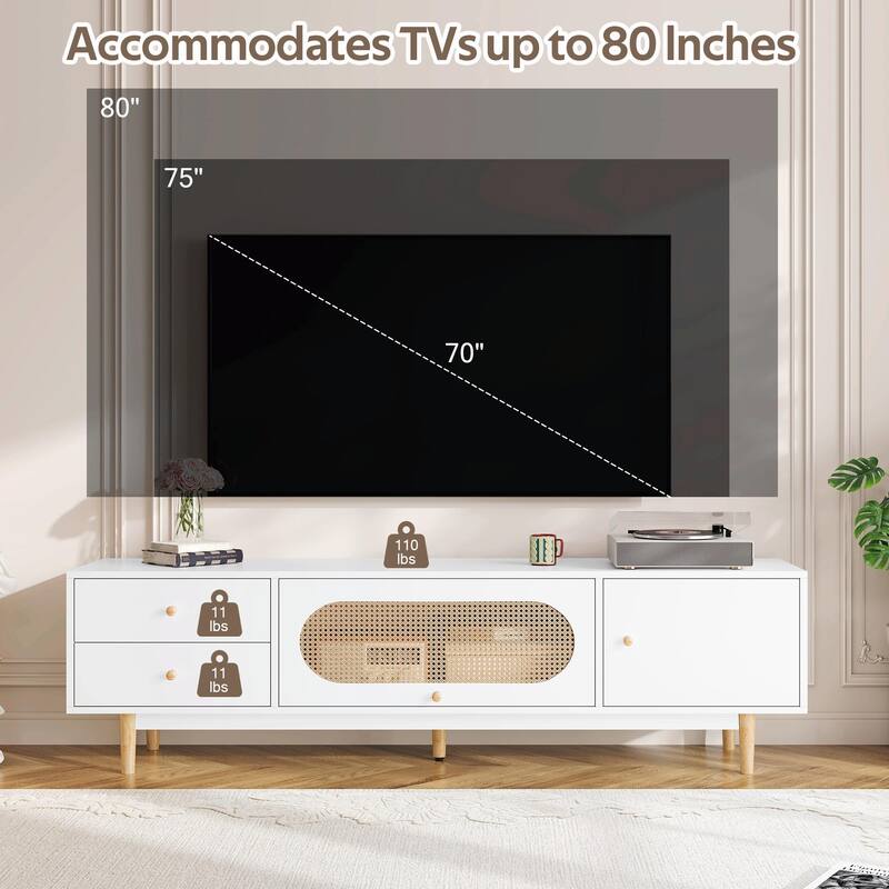70 Inch TV Stand for TVs up to 80 Inch - Minimalist TV Console Table with Drawers