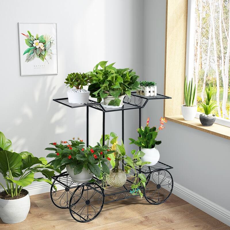 6-Tier Garden Cart Flower Rack with Metal Shelves for Indoor Outdoor - 32" x 10" x 30"(L x W x H)