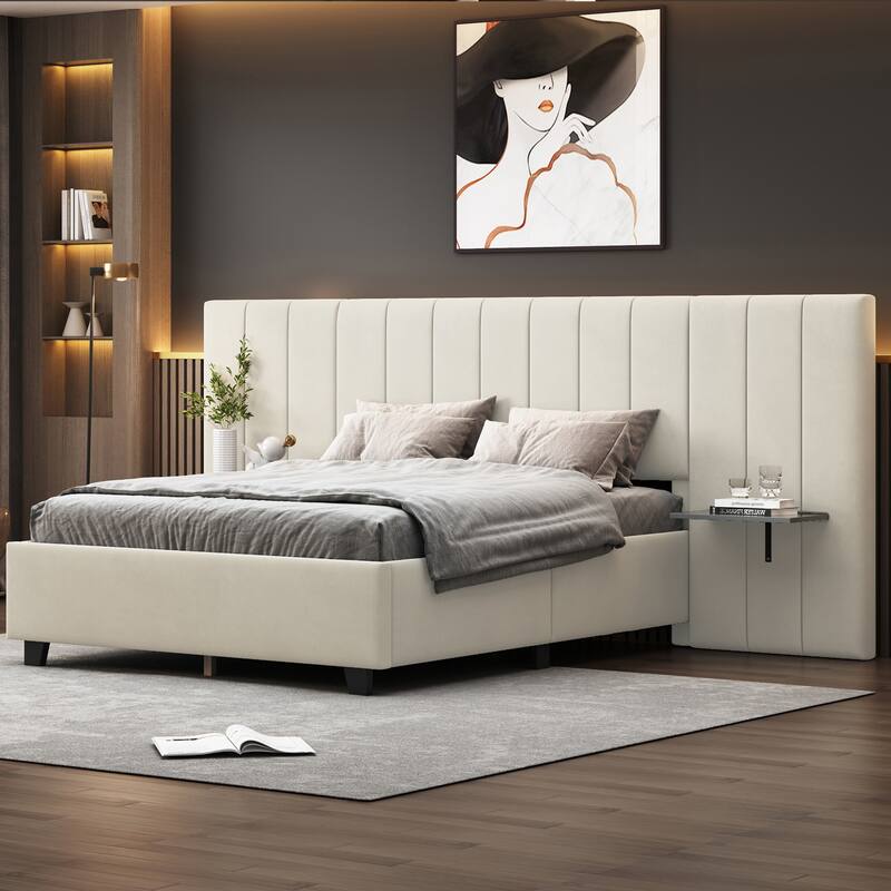 Modern Velvet Bed with Large Headboard