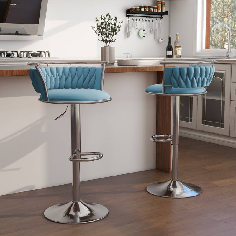 Modern Velvet Adjustable Swivel Bar Stools Set of 2