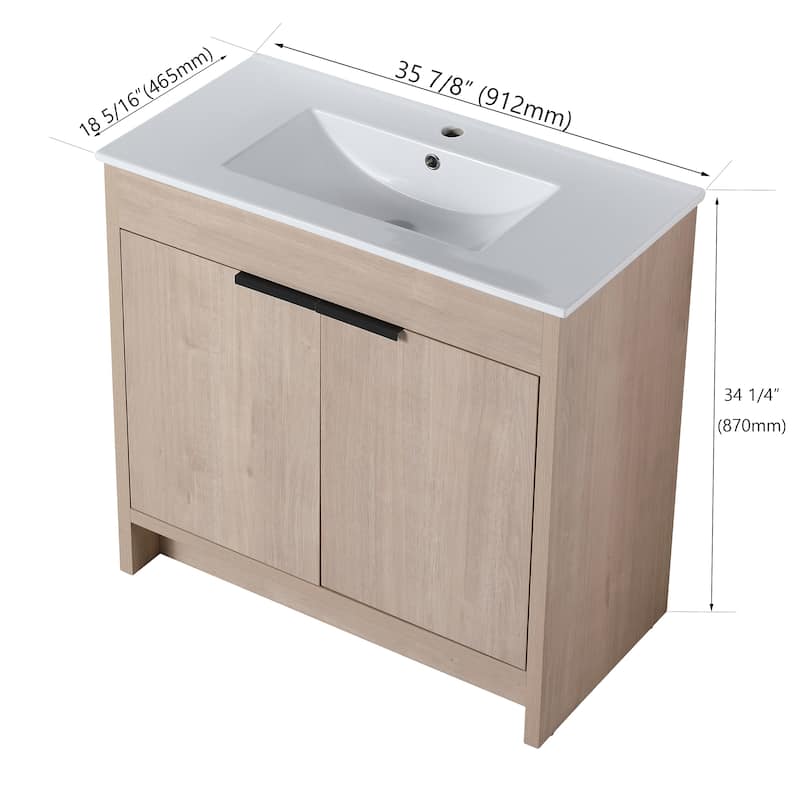 BNK 24/30/36 inch Freestanding Single Sink Bathroom Vanity with Soft Close Door and 1 adjustable shelf