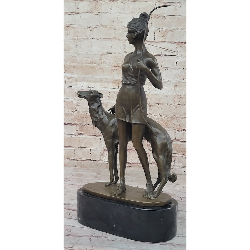 Diana The Huntress With Companion Imitative Dog By Bruno Zach Bronze Sculpture