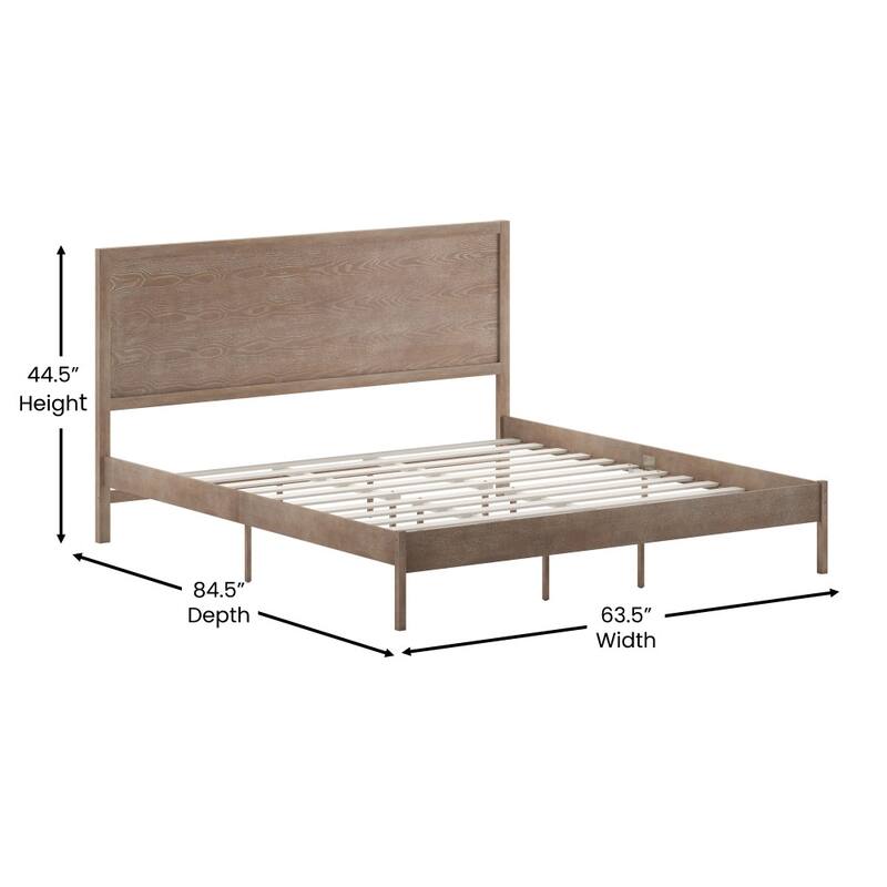 Solid Wood Platform Bed with Headboard and Wooden Slats