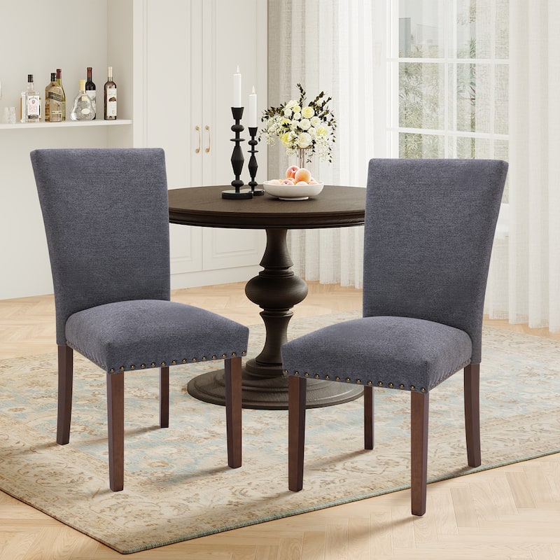 RENEWLINE Dining Chairs, Fabric with Nailhead Trim and Wood Legs - Set of 2 - F-Grey