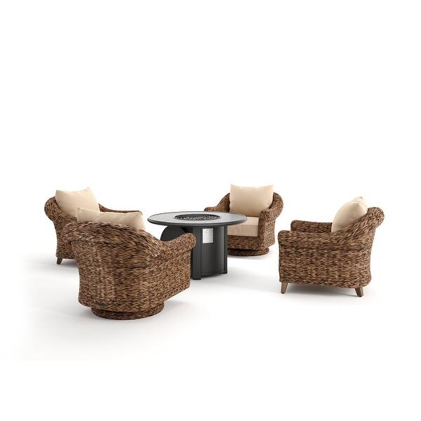 Cayman 5 Piece Sunbrella Fire Pit Chat Set, Heritage Brown Bed Bath