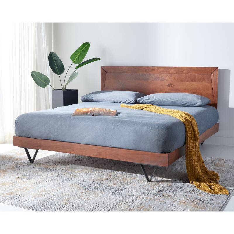 SAFAVIEH Couture Madyson Hairpin Leg Bed - Light Walnut/Black - Queen