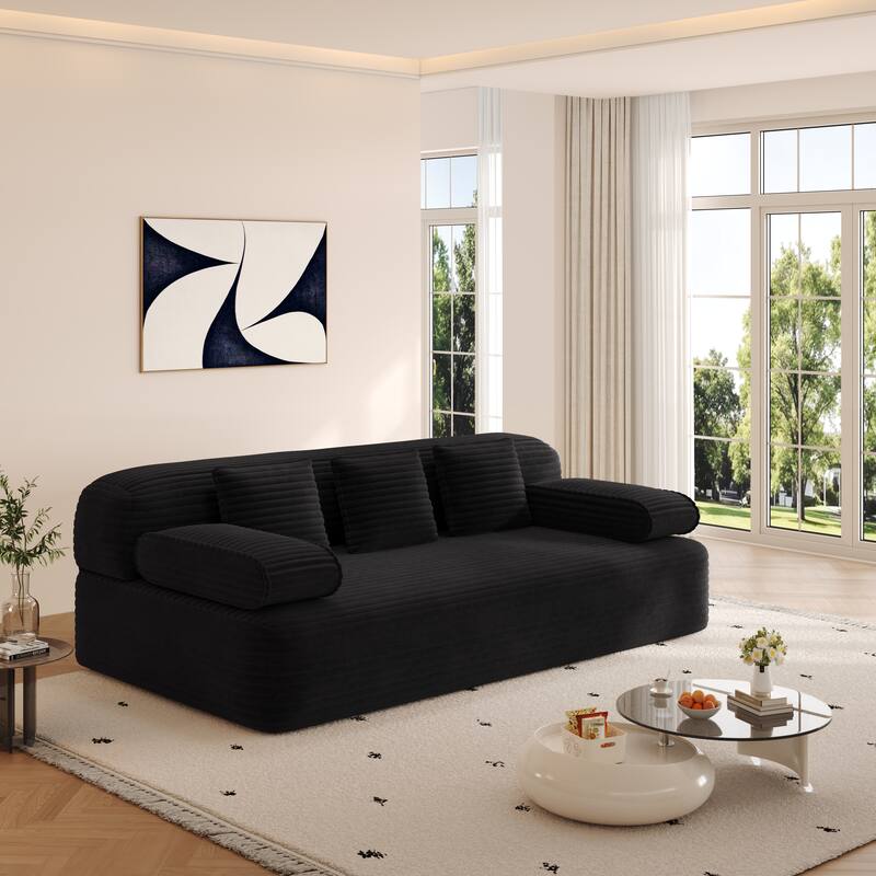 78.7" Convertible Sofa Bed, 2-in-1 Corduroy Couch with 3 Pillows, Modern Folding Boneless Couch