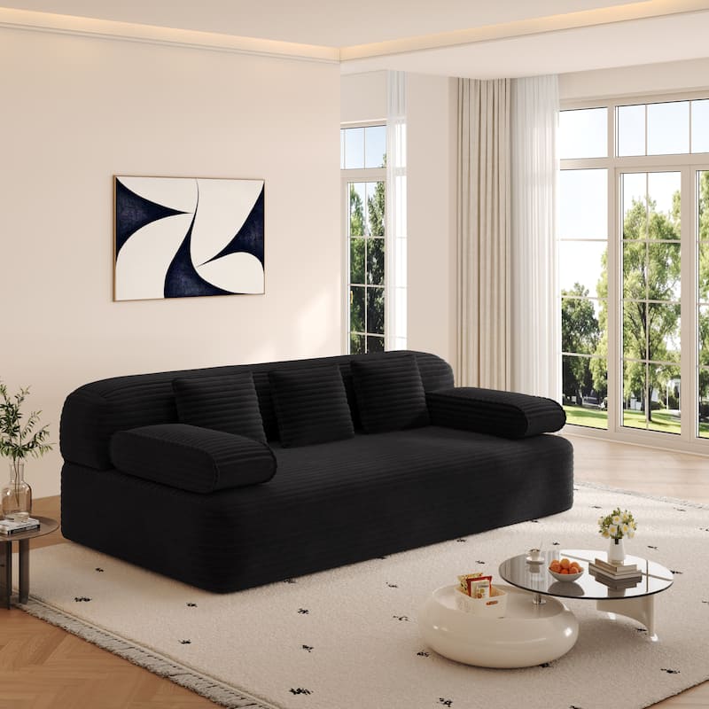 78.7-Inch Convertible Sofa Bed, 2-in-1 Frameless 3-Seater Couch with Plush Corduroy Fabric for Small Spaces