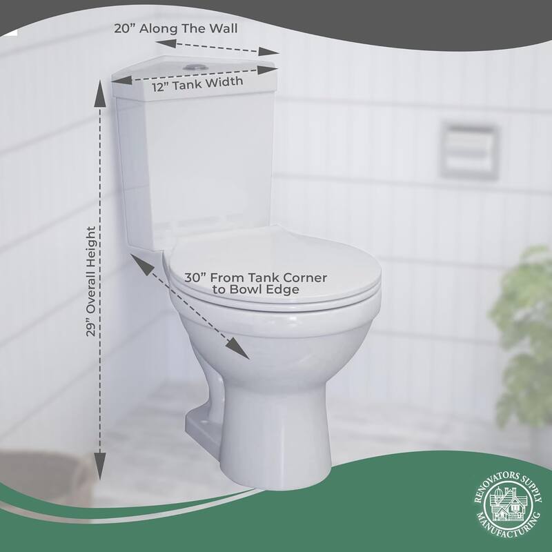 Troyt White Porcelain Compact Corner 2-Piece Toilet Round High Low Top Tank Button Flush