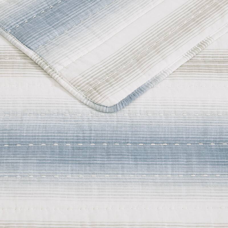Tommy Bahama Prima Island Stripe Blue Cotton Reversible Quilt Set