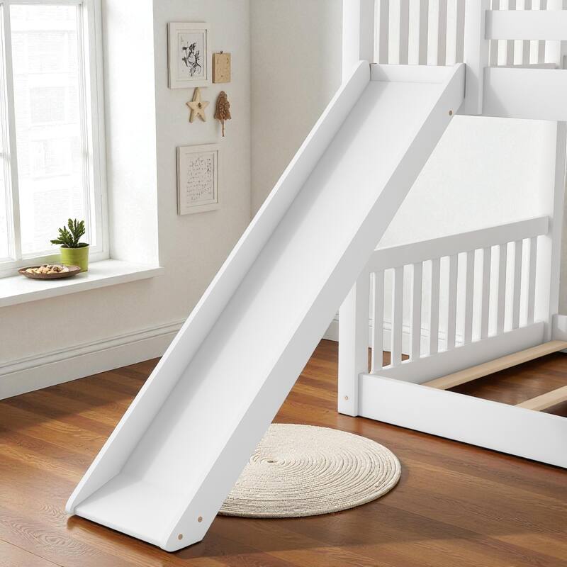 Twin Over Twin / Full Over Full Wooden Bunk Bed with Convertible Slide and Ladder, Guardrails, No Box Spring Needed