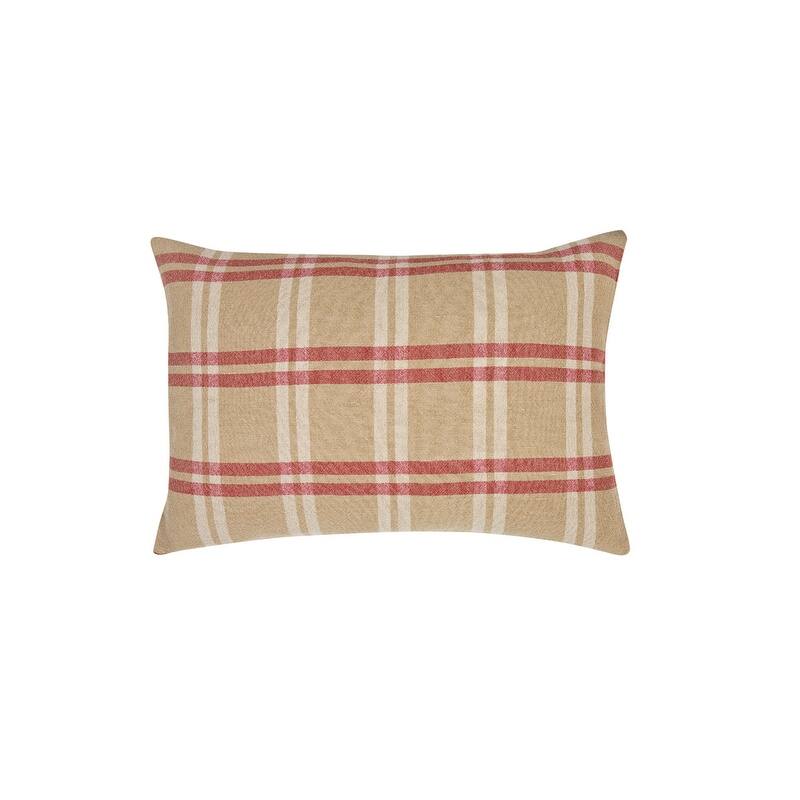 16" X 24" Brown and Red Checkered Linen Blend Zippered Pillow