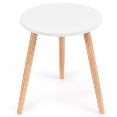 Round White Coffee Table with MDF Top and Pine Wood Legs Modern Minimalist Side Table for Living Room or Office