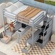 preview thumbnail 3 of 6, Gray Full Size Pine Wood Convertible Bunk Bed with Storage Staircase and Drawer, Down Bed Converts to Seats and Table Set