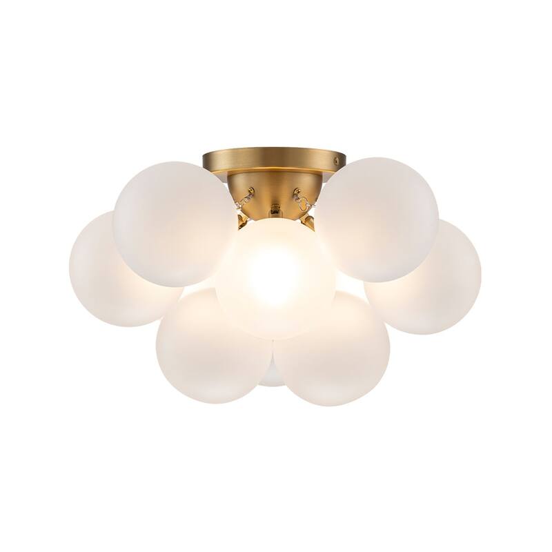 Modern 3-Light Milky Glass Globe Bubble Semi Flush Chandelier 18in