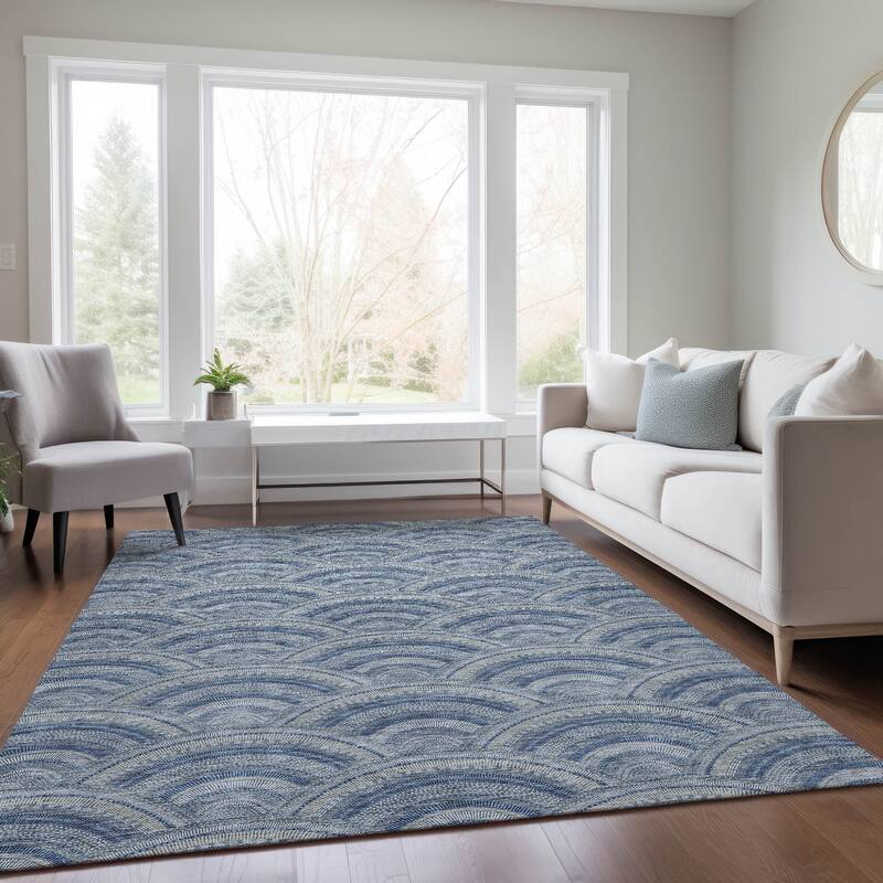 Machine Washable Indoor/ Outdoor Modern Mosaic Chantille Rug