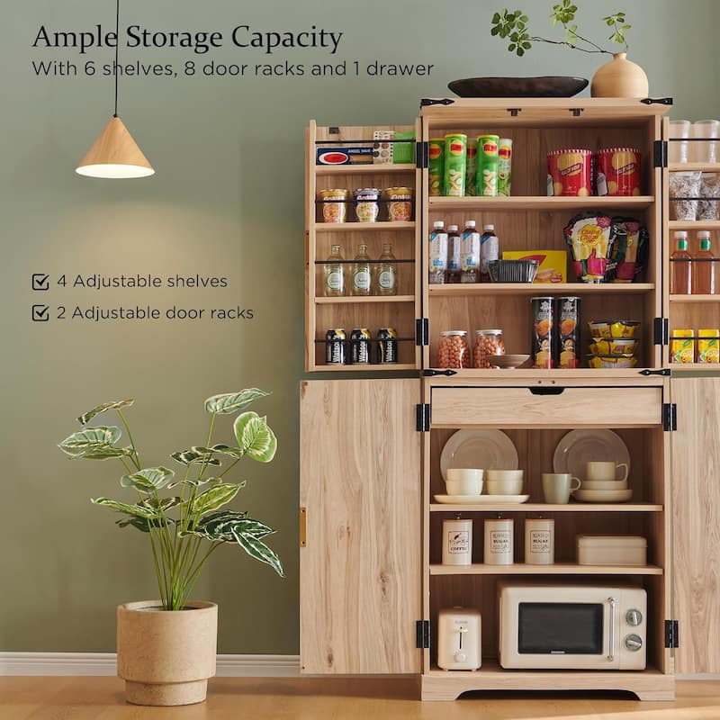 72" Tall Modern Fluted Pantry Cabinet, Storage Cabinet with 4 Doors