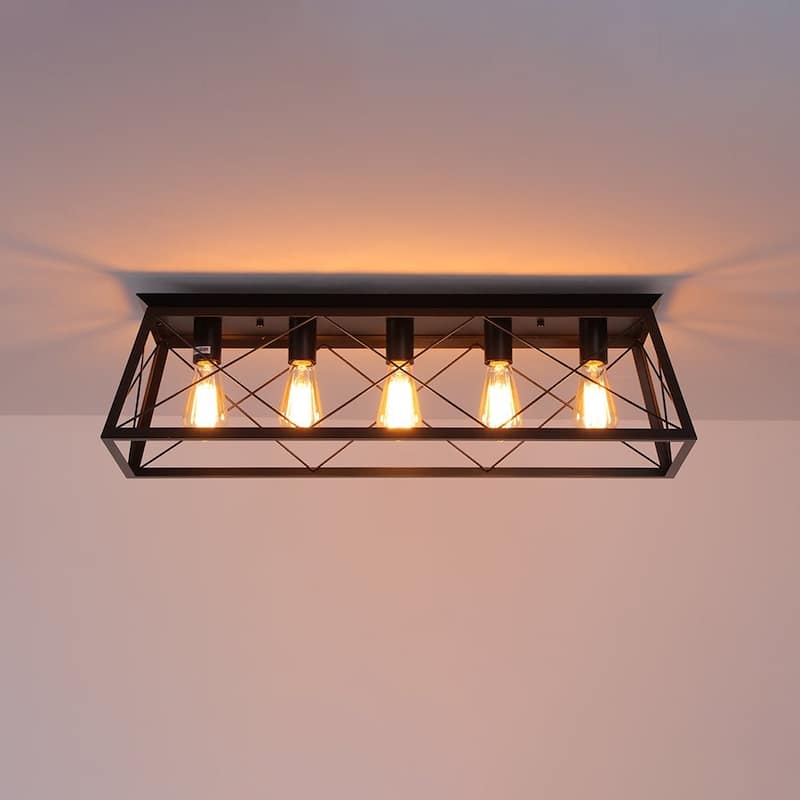 Farmhouse 5-Light Trapezoidal Cage Iron Ceiling Light