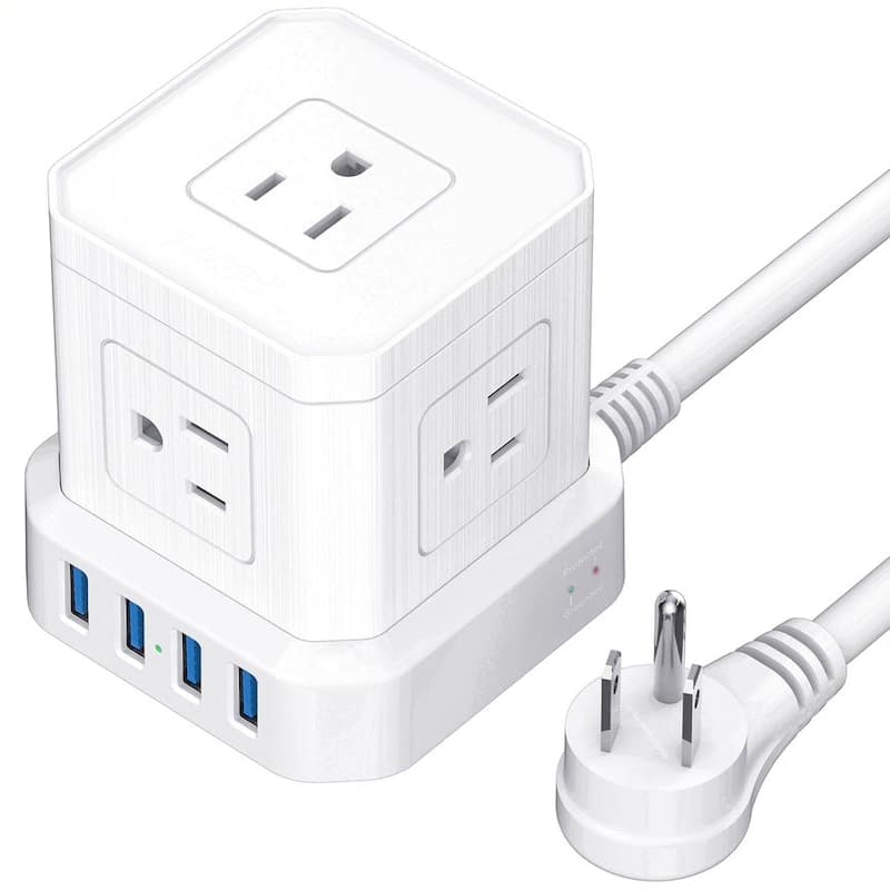 Cube surge protector power strip with usb ports 10ft extension cord