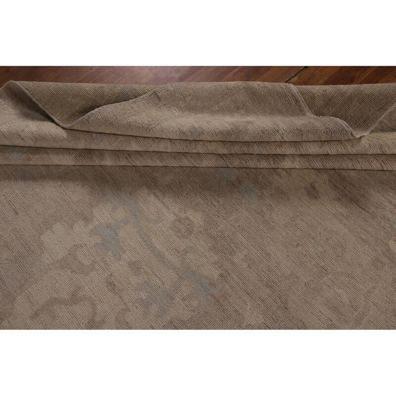 Vegetable Dye Oushak Turkish Large Area Rug Handmade Beige Wool Carpet - 9'9"x 13'6"