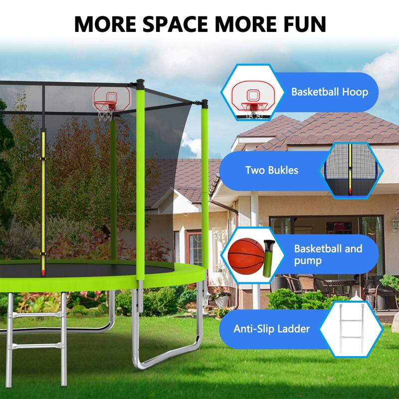 Green Recreational Trampoline - Outdoor Backyard Fun - 96