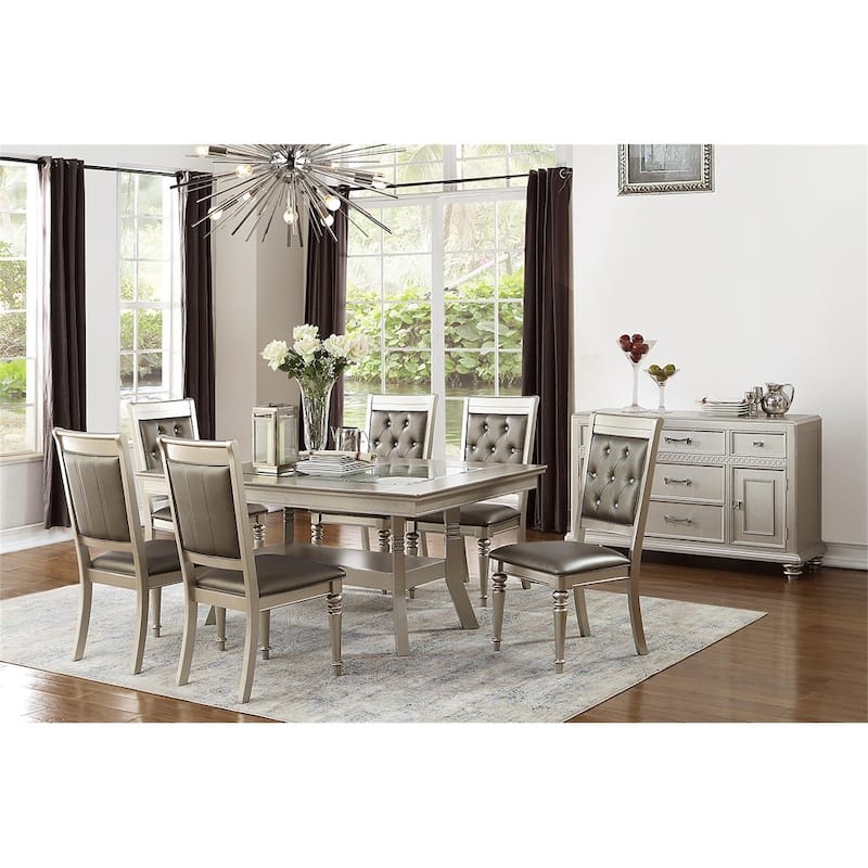 Dining Table with Glass Inserted Top in Antique Silver