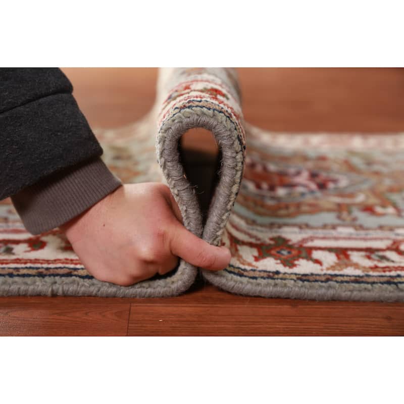 Hand Knotted Oriental 100% Wool Carpet Traditional Geometric Green Heriz (serapi) Runner Rug - 10' 2'' X 2' 6''