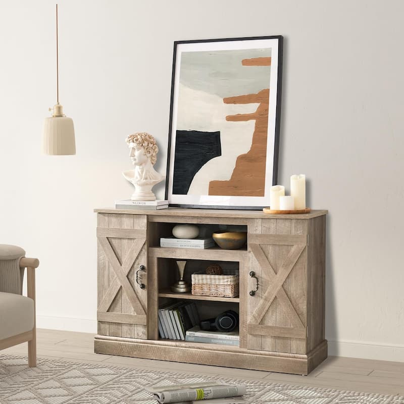 Roomfitters Farmhouse Classic Media TV Stand, Entertainment Console with 18" Electric Fireplace Insert