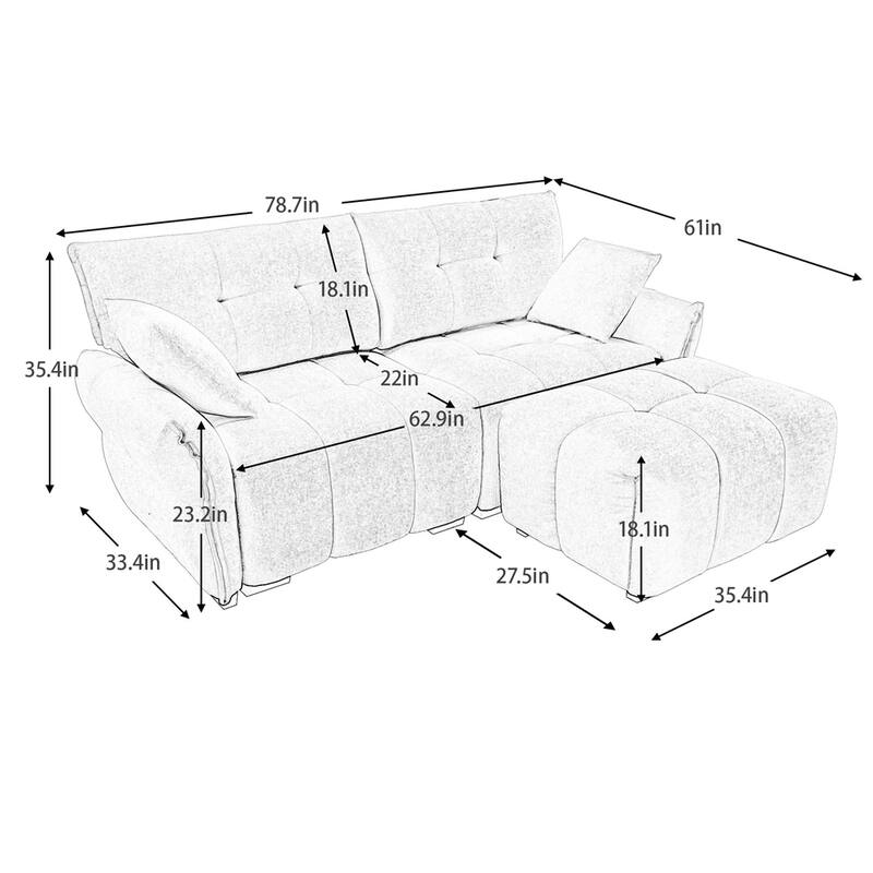 Modern Chenille Fabric 2-Seater Sofa with Ottoman