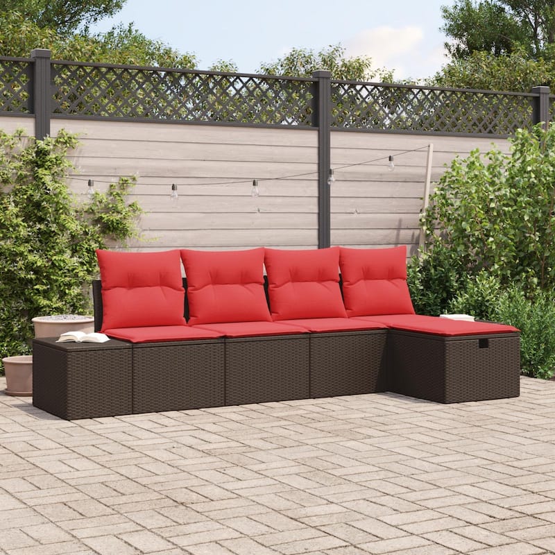 vidaXL 5/6 Garden Sofa Set with Cushions Black/Brown/Grey Poly Rattan - 115.8 x 46.1 x 27.2 - Brown without table