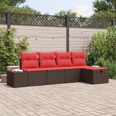 vidaXL 5/6 Garden Sofa Set with Cushions Black/Brown/Grey Poly Rattan - 115.8 x 46.1 x 27.2