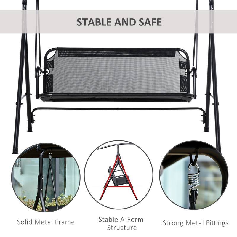 67.75 in. 2-Person Black Metal Patio Swing with Adjustable Tilt Canopy