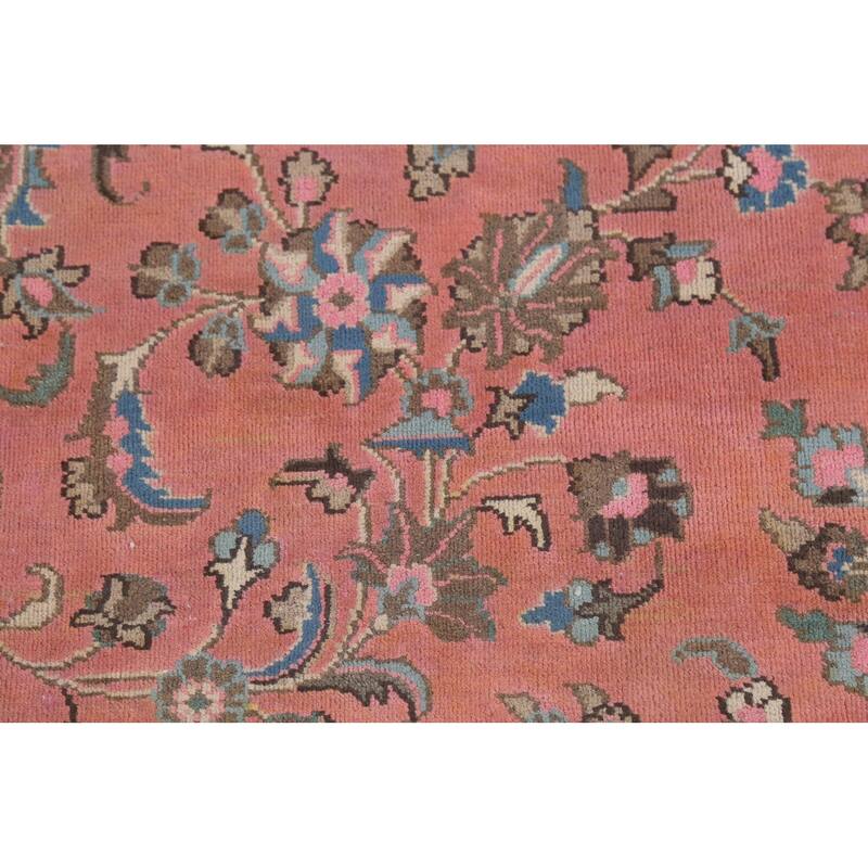 Traditional Pink Mashad Persian Vintage Rug Handmade Wool Carpet - 9'8"x 12'3"