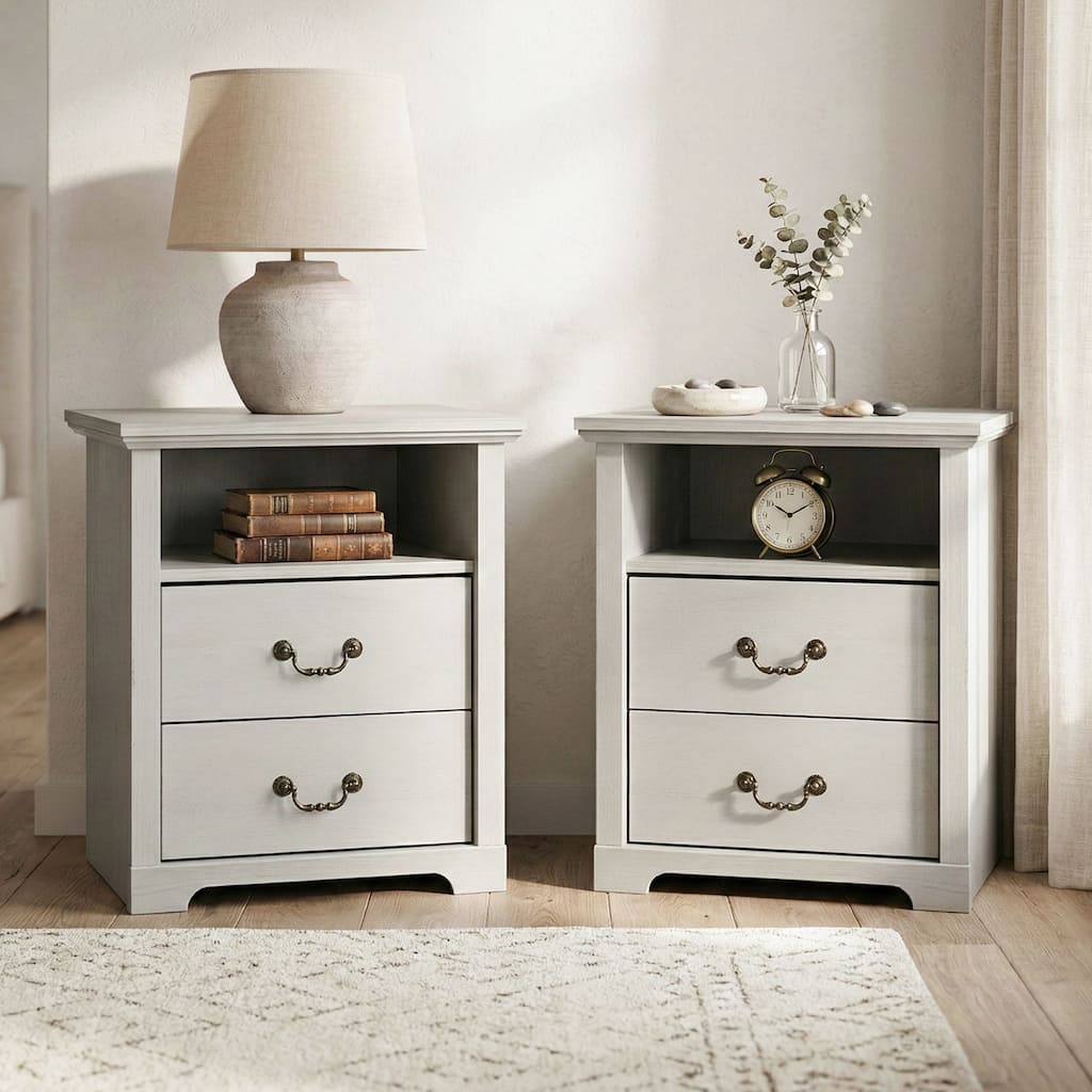247 Shop At Home Marie 2-Drawer Set of 2 Nightstands with Open Storage Shelf