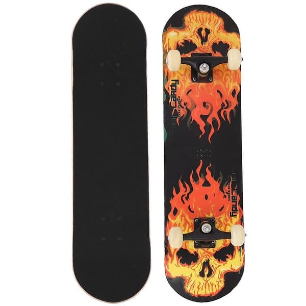 Fire Skull Skateboard Top Stained Black 31.5in Skateboards Ready 
