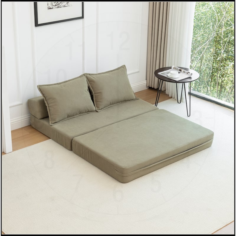 Foldable Sofa Bed Sleeper Lounge Chair with Pillow Floor Mattress - Green