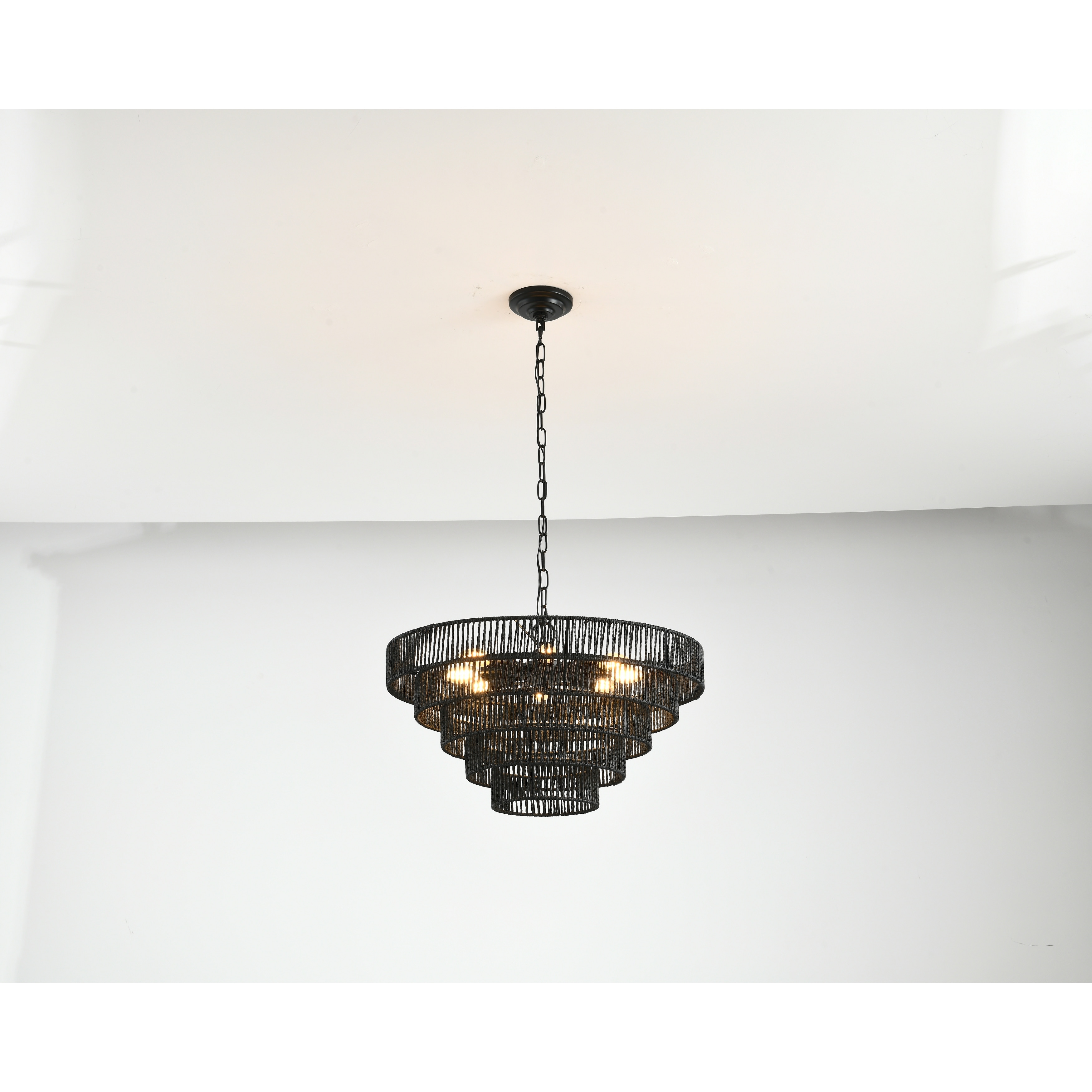 5-Tier Hemp Rope Chandelier with 8 E12 Sockets,UL Listed Hardwired
