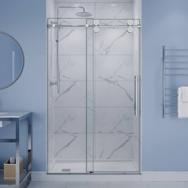 ANZZI Series 44 to 48 in. x 76 in. Frameless Shower Door with Sliding with Tsunami Guard Tempered Clear Glass - Chrome