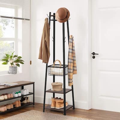 Javlergo 72" Standing Coat Rack with 8 Dual Hooks Hall Tree with Metal Grid for Small Space Entryway Living Room Organizer