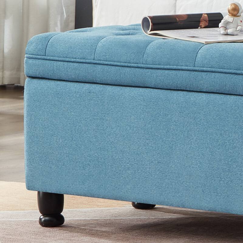 Bedroom End of Bed Bench with Spindle Wood Legs, Upholstered Decorative Stool Elegant Storage Bench with Flipping Lid